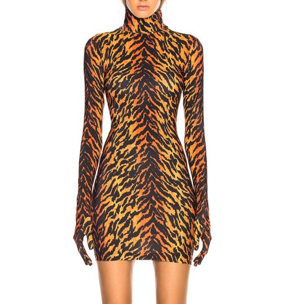 Vetements Orange and Black Tiger Glove Dress
